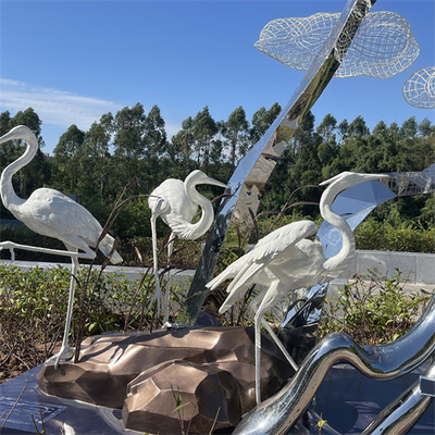 L'acciaio inossidabile del parco della zona umida scolpisce Crane Egret Metal Sculpture realistico