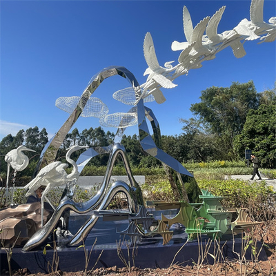L'acciaio inossidabile del parco della zona umida scolpisce Crane Egret Metal Sculpture realistico
