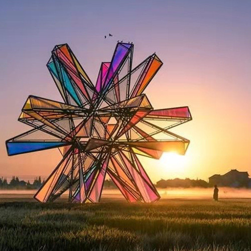 sculture all'aperto Art Abstract Windmill Cube del grande metallo acrilico variopinto
